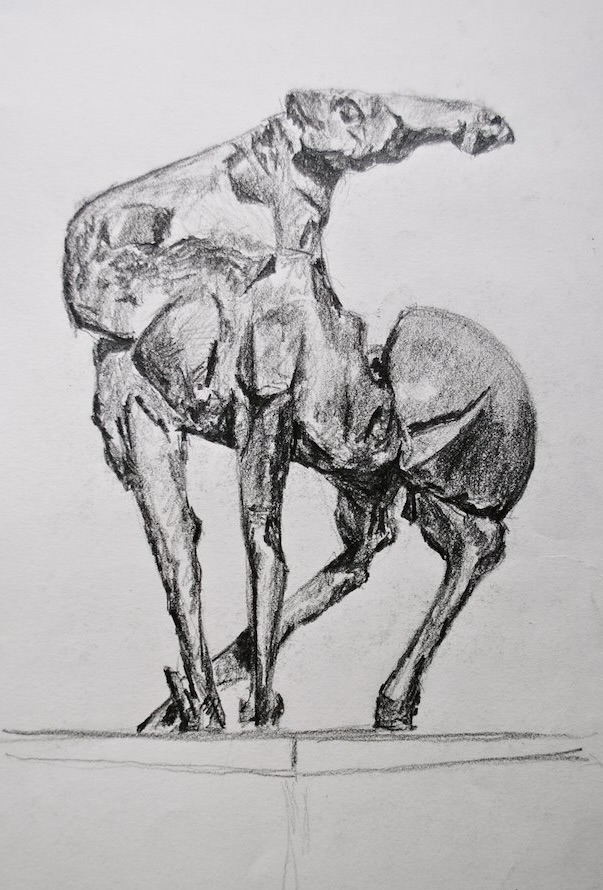 Drawing of a horse sculpture